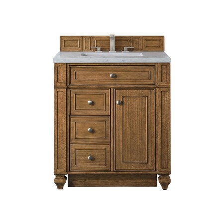 James Martin Vanities Bristol 30in Single Vanity, Saddle Brown w/ 3 CM Carrara Marble Top 157-V30-SBR-3CAR